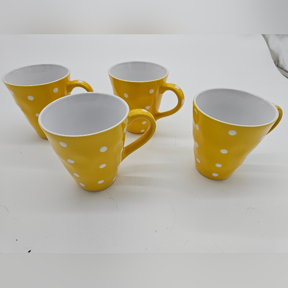 Michael WIilliams Sprinkles Yellow Polka Dot Ceramic Mugs - Set of 4